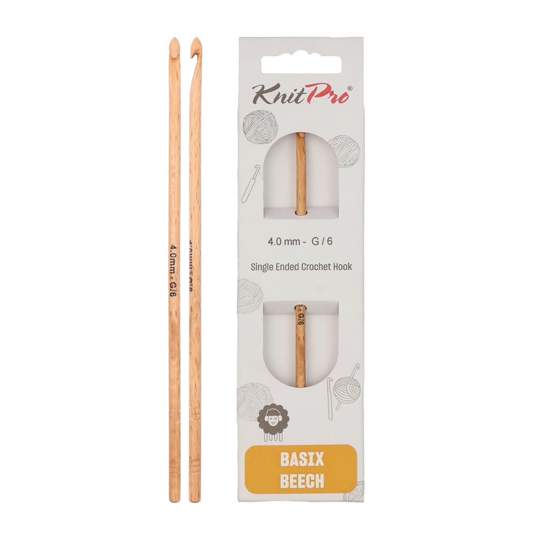 KnitPro KP35673 Basix Birch: Crochet Hooks: Single Ended: 15cm x 4.00mm, Birchwood, Multi-Colour, 4mm