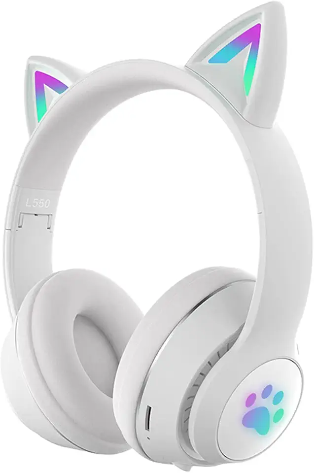 Fone de Ouvido Orelha de Gato com Iluminação LED, Headset Bluetooth 5.0 para Jogos/Músicas Estéreo, Fone Sem Fio de Gatinho com Microfone Embutido para Meninas