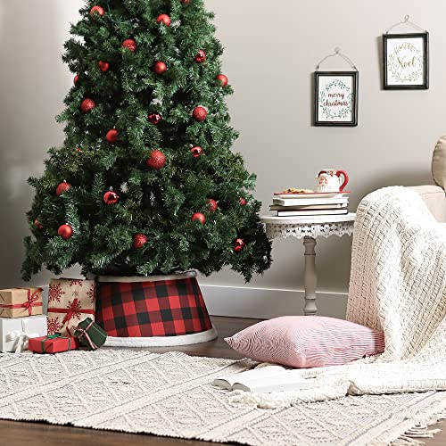 Dii Christmas Tree Collar Decorative Cover For Metal Stand Of Artificial Or Live Holiday X-Mas Tree , 18" Top Diameter, 24" Base Diameter, 12" Height, Farmhouse Buffalo Check, Red & Black #TOP4