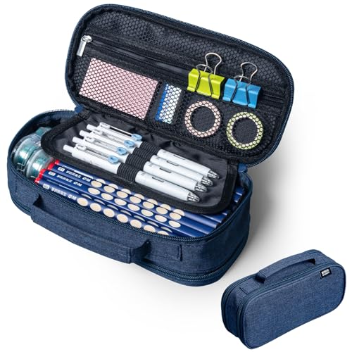 M&G Big Capacity Pencil Case Large Capacity Pencil Pouch Multi-Slot Pencil Case Organizer Portable Big Pencil Bags with Zipper for Makeup Brush Teen Boys Girls Office (Blue)