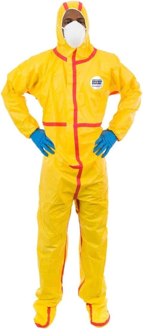 CHEMSPLASH 1 Chemical Splash Taped Seams Protection Suit (Yellow) for Hazmat, Paint, and Light Duty Chemicals (2XL, Hood & Boot, Elastic Wrist) (Case of 6)