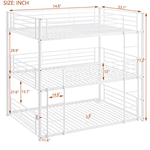 Emkk Full Size Triple Bunk Bed For Kids With Built-In Ladder,Full Size Metal Bunkbeds With Safety Guardrails,Can Be Separated Into 3 Twin-Size Beds,Noise Free For Dorm,Bedroom,Guest Room #TOP1