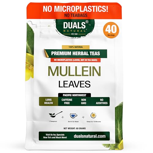 Mullein Leaf Tea – 100% Natural Loose Herbal Leaves – Lung Support – Caffeine-Free, Non-GMO, No Additives – No Microplastics – 40 Servings – Duals Natural 60g