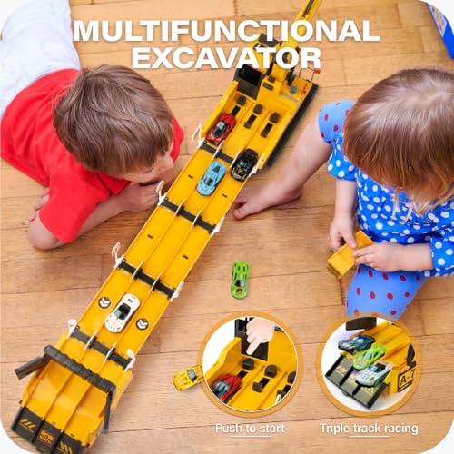 Transformierbarer Bagger Spielzeug, Walking Sound und Licht Baustelle Fahrzeug, Auto Kinder Spielzeug Baustellenfahrzeuge mit Lichtern und mehrere Musik für 3 4 5 6 7 Jahre Jungen und Mädchen