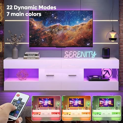 Image of Bestier 60 Inch White Modern TV Stand, LED Entertainment Center Console