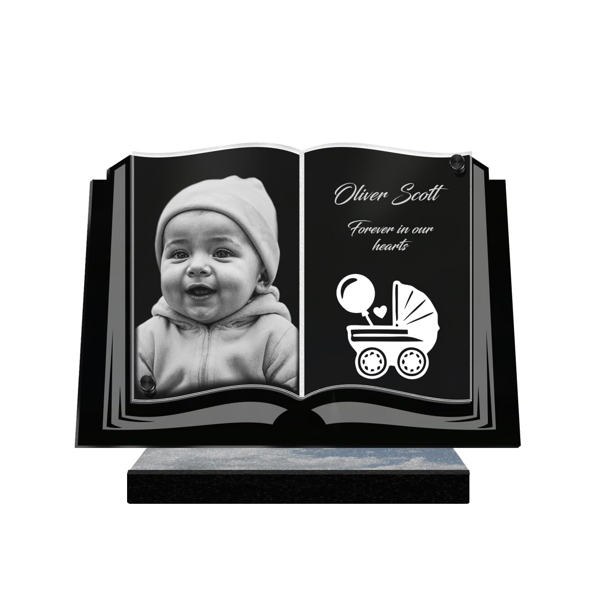 ETERNEL - Personalized Funeral Plaque Cradle Book Customizable Photo and Text, laser-engraved funeral plaque for tribute, tombstone, mortuary, funeral, mourning