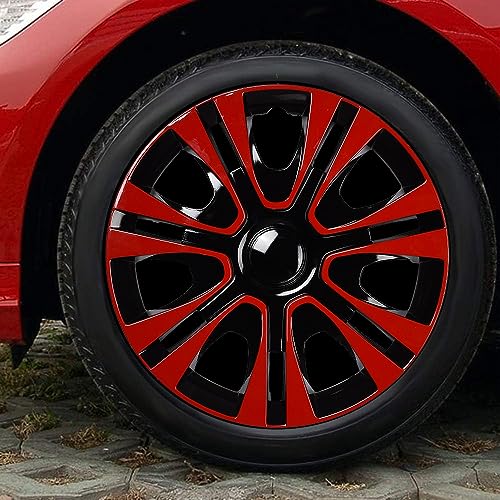 Image of Red Hubcap Wheel Cover Replacement Kit 15 inch Hub Caps Wheel Rim Cover Car Exterior Accessories Pack of 4, 15 Inches