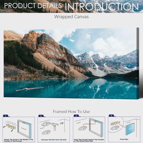 Large Moraine Lake Wall Art Banff National Park Rocky Mountain Canvas Poster Turquoise Lake Reflection Canada Wilderness Landscape Print Farmhouse Nature Decor for Living Room 24x48inch Framed - Image 7