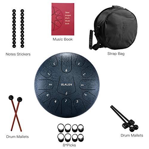 Ulalov Steel Tongue Drum-12 Inch 13 Note Handpan Drum, Steel Drums, Tongue Drums for Adults with Padded Travel Bag, Book, Mallets, Finger Picks - Thumbnail 6