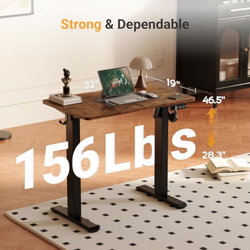 Image of YDN 32 inch Small Electric Standing Desk Adjustable Height, Sit Stand up Desk with Memory Presets & Cable Management, Home Office Desk for Office & Computer Workstation, Black Frame /Rustic Brown Top