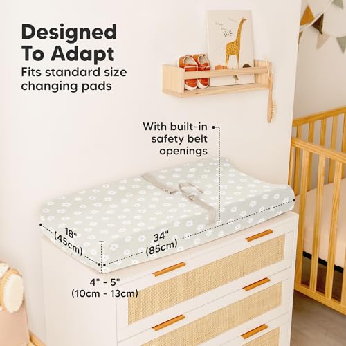 Image of 2-Pack Organic Changing Pad Covers for Girl, Boy, Neutral - 100% Cotton Changing Table Pad Cover, Soft Baby Nursery Diaper Changing Pad Sheets,Contour Changing Pads Liners, Change Pad Cover(Meadow)