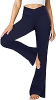 Vista 45 de ZOOSIXX Pantalones de yoga acampanados para mujer, leggings cruzados suaves con corte de bota Azul (Dusty Blue)