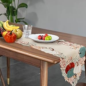 OWENIE Fall Table Runner Thanksgiving Pumpkins Table Runner 70 Inches Long Embroidered Harvest Farmhouse Fall Decor for Home Halloween Table Decorations 13 x 70 Inches
