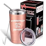Funny 21st Birthday Gift Social Distancing Gift for Women, Quarantine on My 21st Birthday 20 oz Stainless Steel Double Wall Vacuum Insulated Mug Tumbler with Lid, Straw and Pretty Box