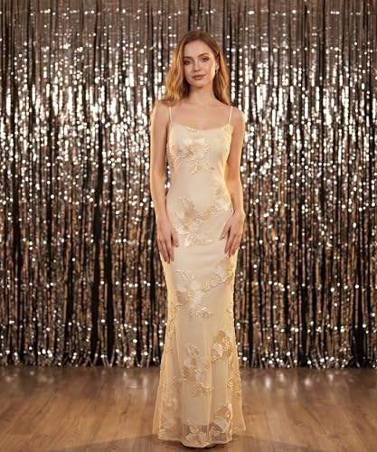 Curvphilo Women's Bodycon Maxi Dress 2026 3D Satin Floral Mesh Formal Long Evening Dress Wedding Guest Cocktail Party (US, Alpha, Medium, Regular, Regular, Apricot) — view 5