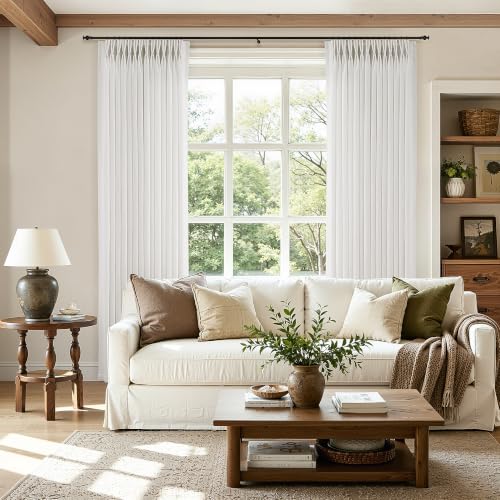 60 Inch Extra Wide Beige White Linen Pinch Pleated Curtains 100 Inches Long
