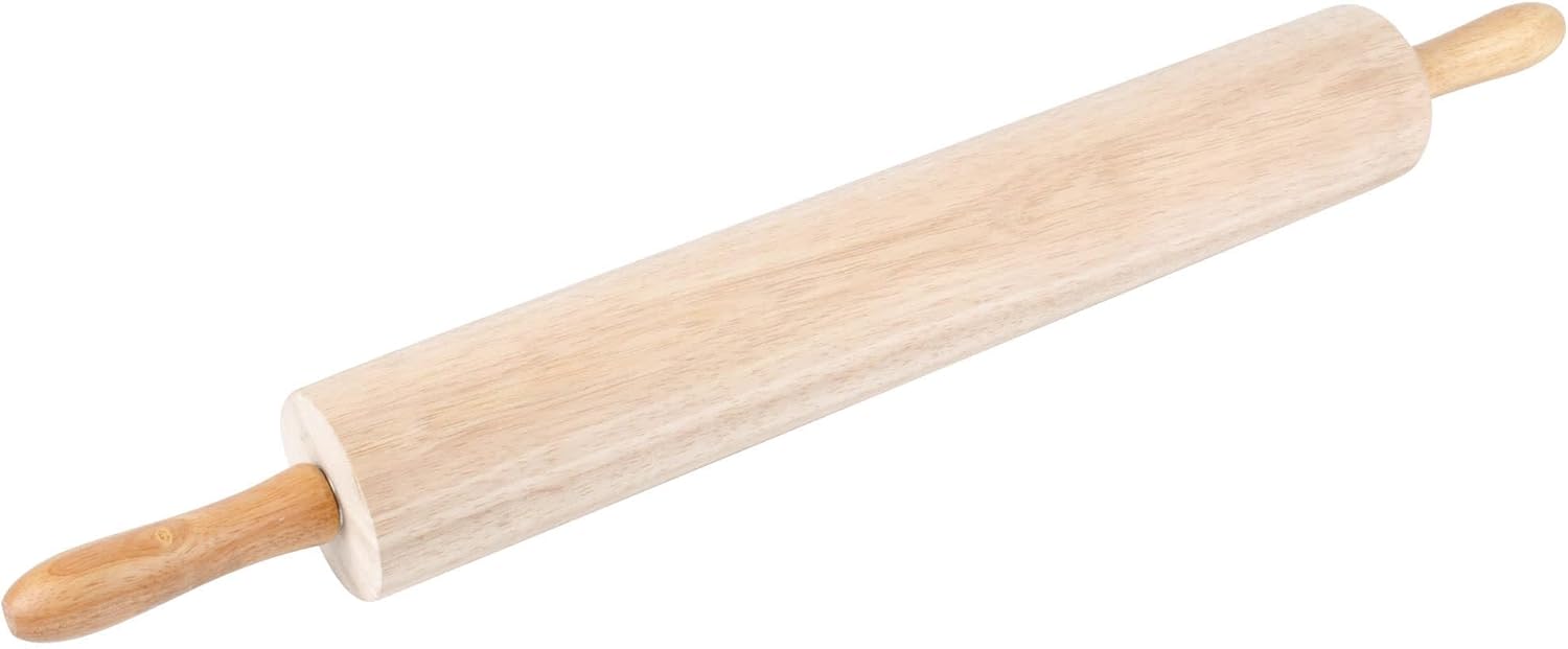 18-Inch Wooden Rolling Pin – Hardwood Dough Roller with Smooth Rollers for Baking Bread Pastry Cookies Pizza Pie & Fondant