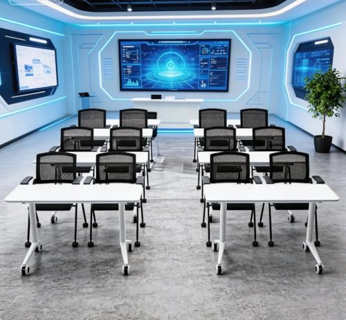 White Folding Training Table with Wheels | Modern Mobile Desk