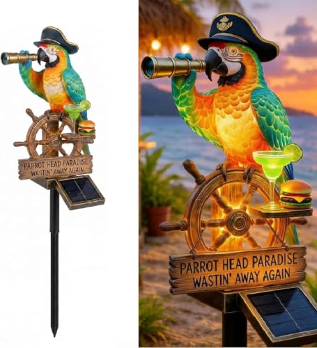 BOSSETY Piquet Lumineux Solaire Perroquet Décoration Jardin, Statue Lumineuse Tropicale Parrot Head Paradise Résine Étanche, Lampe Solaire Automatique pour Pelouse, Terrasse, Piscine (A)