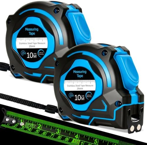 Maßband 10m 2er Set, Magnetisches Bandmaß mit Auto Lock, Doppelseitiges | Fluoreszierendes Messband, Nylon Rollmaßband Measuring Tape für Handwerker, Heimwerker, Baustelle & Werkst