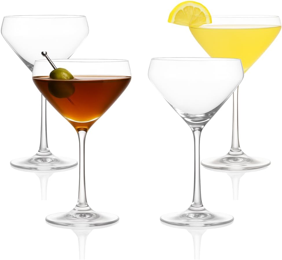 LEMONSODA Hand Blown/Nick And Nora Classic Martini Glasses Manhattan, Cosmopolitan, Espresso Martini, Lemon Drop, Dirty Martini - Inspired by 1930's - 50's Cocktail Culture - 6oz/10oz (Set of 4, 6oz)