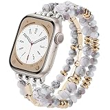 VISOOM Beaded Bracelet Compatible for Apple Watch Band 40mm/38mm/41mm/42mm Series 10 9 8 7 SE Series 6/5/4 Women Fashion Cute Handmade Crystal Beads Stretchy Watch Strap for iWatch Bands Series 3/2/1