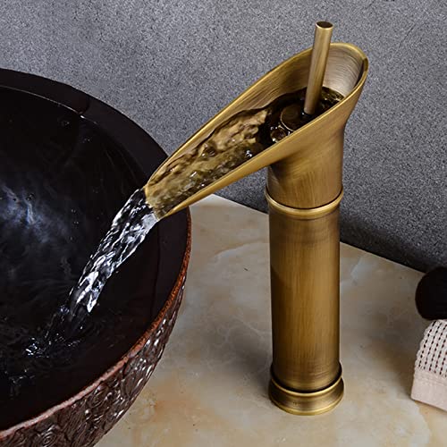 Robinet de lavabo cascade en bronze antique avec mitigeur rétro durable