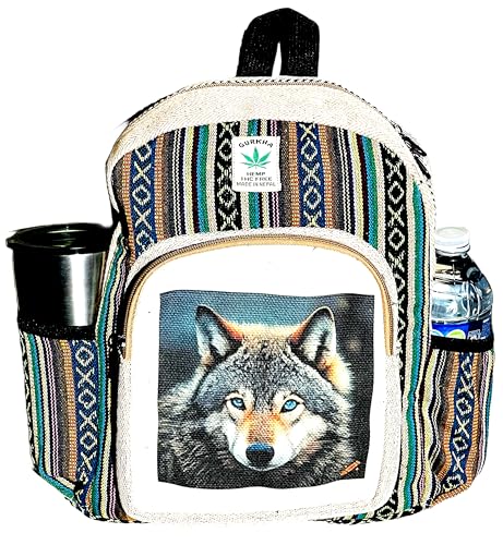 Gurkha Mochila artesanal de cânhamo do Himalaia de 35,5 cm, grande, hippie, festival, caminhada, laptop e tablet – feita à mão no Monte Everest Country Nepal, Mix, 14 X 12 Inch, Mochila