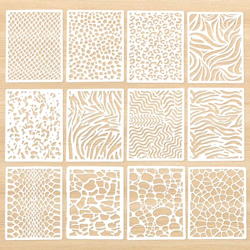 12 PCS Plantillas para Pintar Reutilizable, Plantillas de Dibujos Estampado Stencil da Disegno per Pittura, Plantilla de Plástico Stencil Manualidades de Arte Bricolaje para Pared Muebles 21 * 15cm