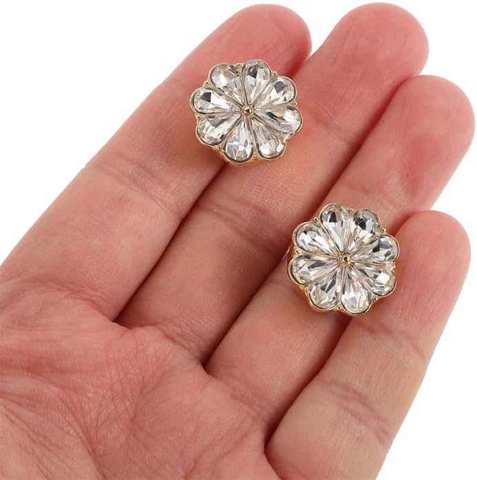 Yardwe Flower Button Covers for Women Rhinestone Cufflinks Button Covers for Shirts and Dresses 0.78 in Decorative Floral Shirt Accessories for Diy Clothing Decoration 4 pack image 2