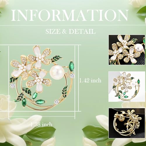 Image of Flower Brooch Pin Rhinestones Pearl Flower Brooches Floral Pin Jewelry for Women Girls