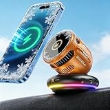 Wireless Car Charger, [Phone Cooling Fan＆RGB Lights] 15W Car Mount Charger, 360°Rotation Magnetic Phone Holder for iPhone 17/16/15/14/13/12(Orange)