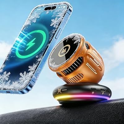 Wireless Car Charger, [Phone Cooling Fan＆RGB Lights] 15W Car Mount Charger, 360°Rotation Magnetic Phone Holder for iPhone 17/16/15/14/13/12(Orange)