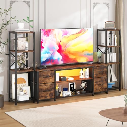 Rustic Brown TV Stand Bookshelf Combo