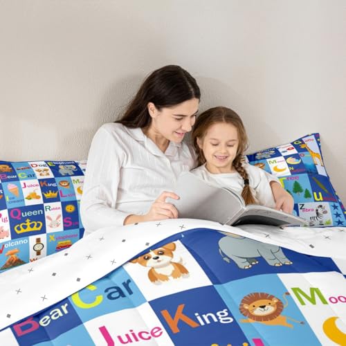Image of Feelyou Kids ABC Alphabet Comforter Set Toddler Size, Educational Bedding Set Boys Girls Learning Duvet Insert Teens Bedroom Decor Microfiber Bed Set
