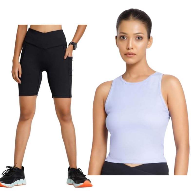 Black Shorts & Lavender Tank Top Set for Women - Soft, Breathable & Stylish Activewear for Workouts, Yoga & Everyday Comfort-image-22