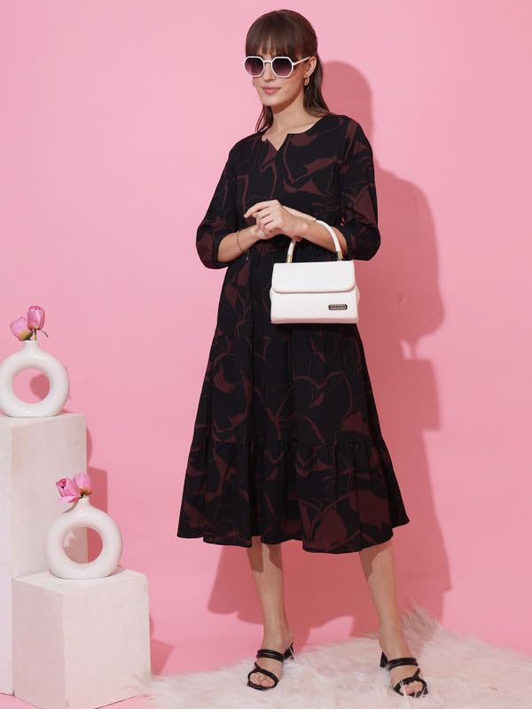 Image of Sheetal Associates Women's Casual 3 /4 Sleeve Crepe Fit and Flare Dress| Comfortable Relaxed Fit Summer Party Dress