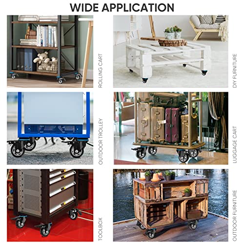 Ticonn 2'' Swivel Caster Wheels Set Of 4, With 4 Safety Brakes, Poly Wheels No Noise Non-Marking, Heavy Duty Plate Casters Set Of 4 (2'') #TOP6