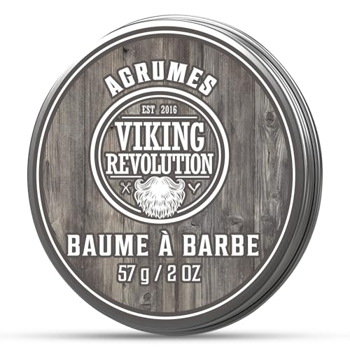 Viking Revolution Baume Barbe Homme Avec Huile d´Argan & Beurre de Mangue - Coiffe, Renforce & Adoucit Barbes & Moustaches - 100% Naturel - Parfum Agrumes - 57 g