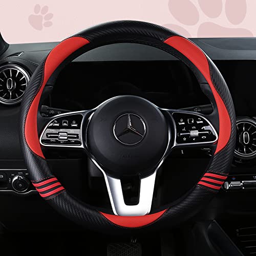 Car Steering Wheel Covers For Women Girl Padded Carbon Fiber Pu Leather Cute Cartoon Auto Interior Accessories For Vehicle Sedan,Universal,Anti Slip,Red+Black,Standard Size[14" 1/2-15"](37-38Cm) #TOP6