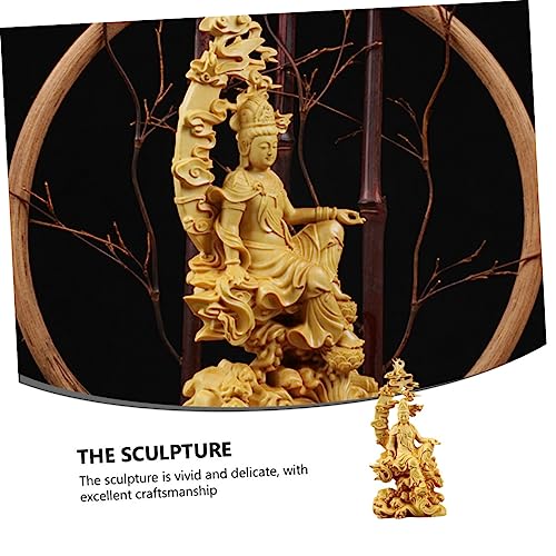 Statue de Guanyin en bois protectrice, sculpture bouddhiste de sérénité