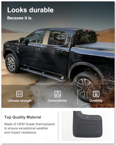 Image of Kiwi Master Mud Flaps for 2024-2026 Ford Ranger (Not Fits Raptor), OEM Replacement # R1WZ-16A550-AA R1WZ-16A550-BA, Heavy Duty Mud Guards, Front & Rear Splash Guards, No Drill, 4 Pcs Set