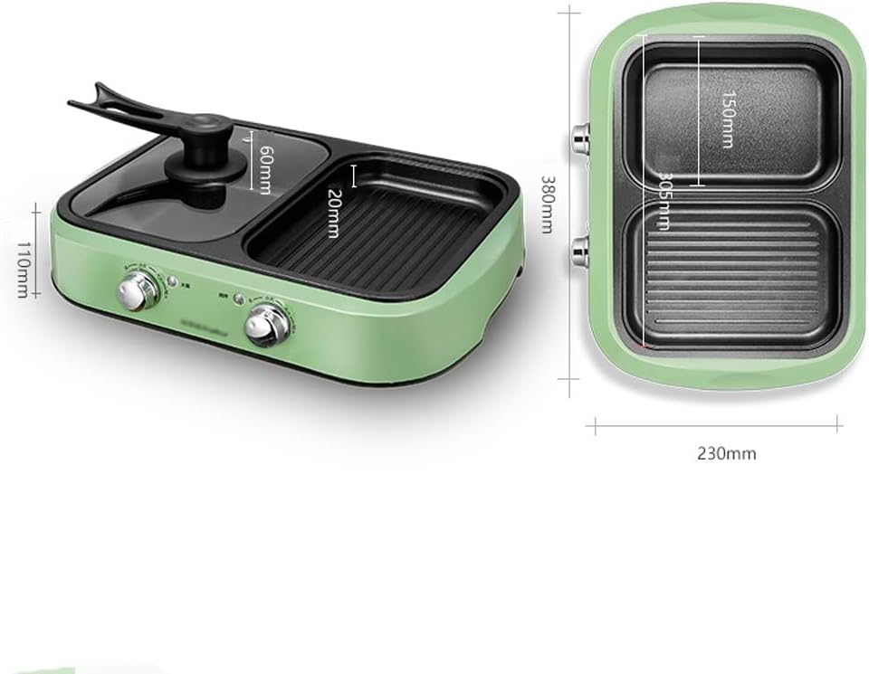 YYDS Hot Pot Grilled Shabu All-in-one Pot,Non-Stick Coated Electric Hot Pot Electric Grill (Color : Green)