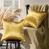 GIGIZAZA Gold Velvet Decorative Throw Pillow Covers,18x18 Pillow Covers for Couch Sofa Bed 2 Pack Soft Cushion Covers