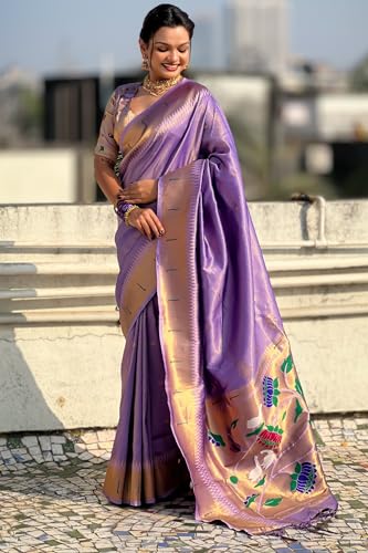 Image of SGF11 Women's Paithani Soft Lichi Silk Kanjivaram Sarees With Blouse Piece