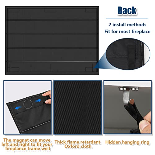 Magnetic Fireplace Blanket For Heat Loss, Black Indoor Fireplace Covers Keep Drafts Out Stops Heat Loss, Fireplace Draft Stopper With Built-In Magnet For Iron Fireplace Frame, Energy Saver (39"X32") #TOP3