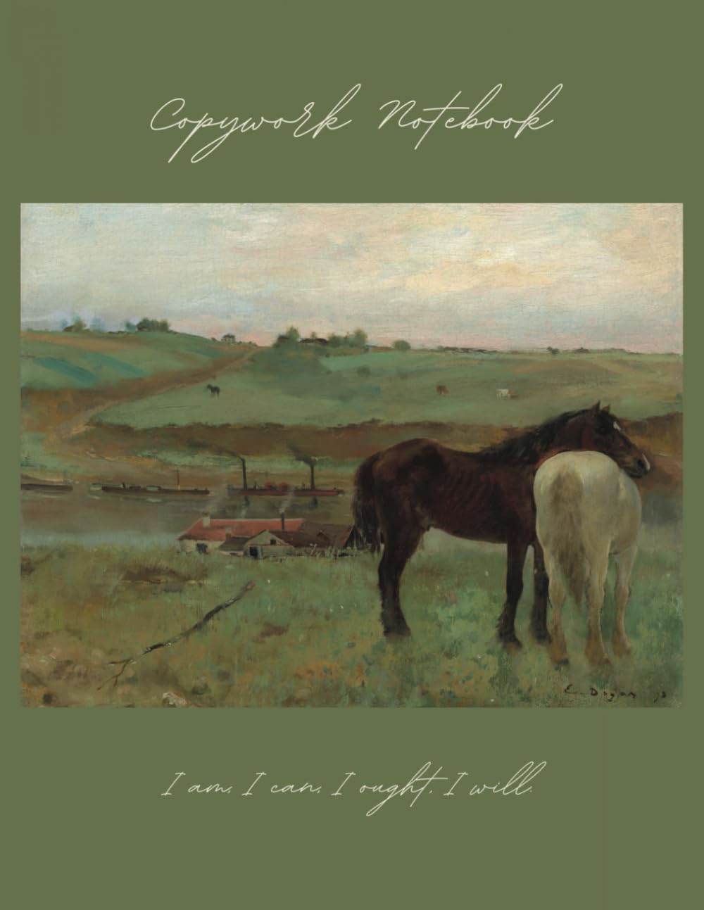 Copywork Notebook: Journal for Copywork/dictation in lovely Olive Green w/ Vintage Horse art on soft matter cover | 8.5x11 | 115 Pages. | Wide Ruled | ... booking | Charlotte Mason Homeschooling Book