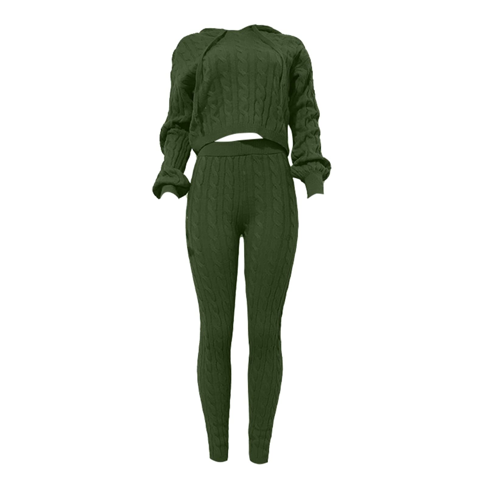 FGUUTYM Maglione casual da donna, per autunno e inverno, set di maglioni e pantaloni, alla moda, tinta unita, con cappuccio, casual, in due pezzi, da donna, elegante e festivo