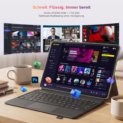 Ninkear 2-in-1 Laptop, 13 2.5K Touchscreen mit Tablet, Intel Ultra 5 115U AI CPU (Bis zu 4,2GHz), 16GB LPDDR5, 1TB SSD, Intel Grafik 1.8GHz, Wi-Fi 6, RGB Tastatur, Win11 Laptop für Arbeit und Reisen