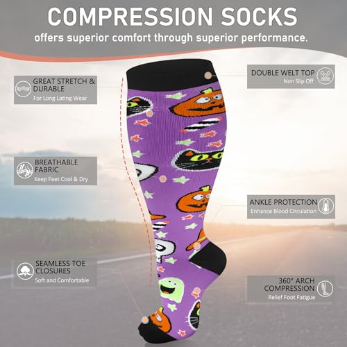 Image of Diu Life 3 Pairs Plus Size Compression Socks for Women and Men Wide Calf Extra Knee High Support for Circulation
